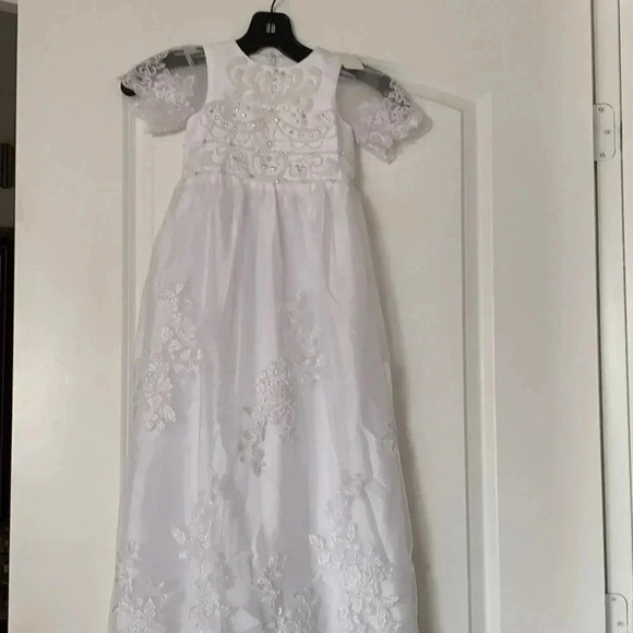 Girls Formal Long Formal Dress With Matching Bonnet Sz 3 - Picture 1 of 14